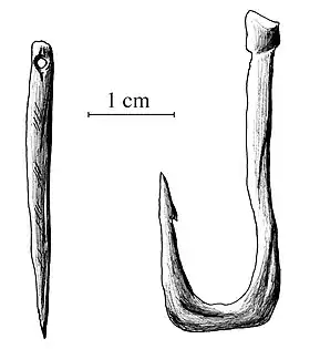 Aiguille à chas et hameçon,en os