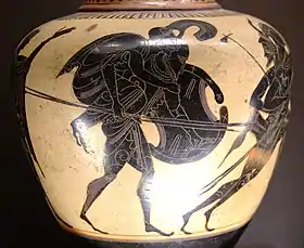 Énée portant Anchise, œnochoé à figures noires, v. 520–510 av. J.-C., musée du Louvre