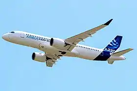 Initialement connu comme CS300, le 8e avion d'essais en vol effectue un passage bas à l'aéroport de Toulouse-Blagnac le 10 juillet 2018 pour sa présentation au siège d'Airbus sous sa nouvelle appellation.