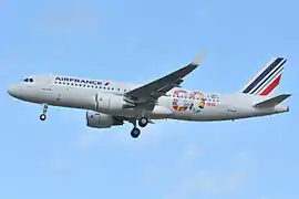 F-HEPG, le 2d A320 d'Air France équipé de sharklets, portant une livrée spéciale 80e&nbsp;anniversaire (2013)