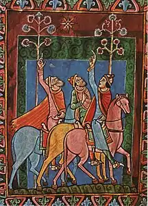 Les trois mages du psautier de Saint-Alban, Angleterre, XIIe siècle.