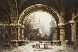 Cour du monastère en hiver. Collection privée.