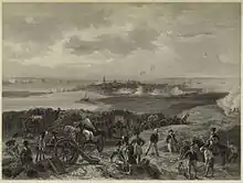Une représentation en noir et blanc du siège de Charleston du point de vue britannique