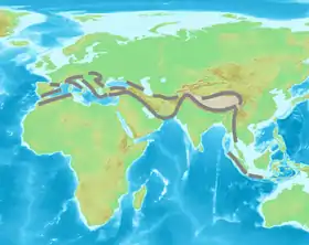 Carte schématique de la ceinture alpine.