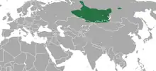 Carte d'Eurasie avec une large tache verte au centre
