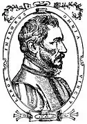 Portrait en médaillon d’Ambroise Paré, portant l’aphorisme de Virgile sous la forme :  LABOR IMPROBVS OMNIA VINCIT .