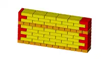 Appareil américain: plusieurs rangées de briques disposées en panneresse alternées avec une rangée de briques disposées en boutisse.