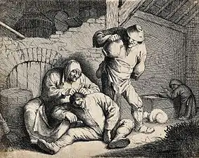 Vieille femme enlevant les puces d'une tête