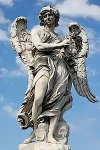 Ange à la couronne d'épines, copie du Bernin par Paolo Naldini, avec l'inscription « dans mon angoisse, tandis que l'épine s'enfonce »(« in aerumna mea dum configitur spina », psaume 31:4).