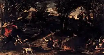 Scène de chasse par Annibale Carracci (avant 1595), 1,36 m x 2,53 m
