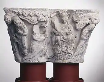 Chapiteau roman, La Légende de sainte Marie l’Égyptienne (anonyme, Musée des Augustins, 1120-1140).