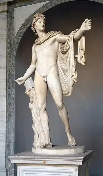Apollon du Belvédère, copie romaine d'un original du IVe&nbsp;siècle&nbsp;av. J.-C. de Léocharès, musée Pio-Clementino.