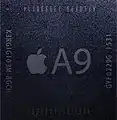 Carré noir avec le logo Apple et l'inscription Apple A9.