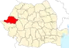 Map of Romania highlighting Arad County