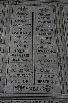 Noms gravés sous l'arc de triomphe de l'Étoile : pilier Est, 13e et 14e colonnes.