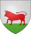 Basse-Lusaced'argent au bœuf rampant de gueules sur une terrasse de sinople 
Différences entre dessin et blasonnement&nbsp;: la queue d'un bœuf est pendante.