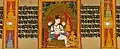 Page de manuscrit avec une peinture de Maitreya Bodhisattva sur son trône. Manuscrit sanskrit Astasahasrika Prajnaparamita Sutra écrit dans l'écriture Ranjana. Inde, début du XIIe&nbsp;siècle.