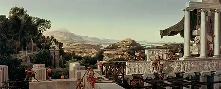 Tableau néoclassique représentant la construction d'un temple