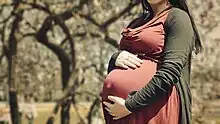 Photo de ventre d'une femme enceinte en automne