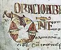 Lettre D (Domine) tracée au compas. Milieu du VIIIe&nbsp;siècle.