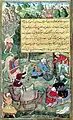 Scène de marché à Kand-i Badam (entre Samarkand et Andizan): pesée et transport d'amandes. Miniature fin du XVIe&nbsp;siècle. National Museum New Delhi.