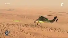 Tirs de roquettes de 68&nbsp;mm depuis un Tigre français au nord-est de Gao en 2017.