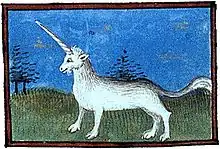 dessin d'un animal de couleur blanche situé dans un paysage de colline