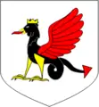 D’argent au basilic de sable, couronné, becqué et armé d’or, lampassé, ailé et dardé de gueules, qui est de Kazan
