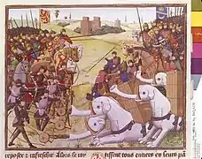 Bataille entre Alexandre et Poros, Maître de l'Alexandre de Wauquelin, XVe siècle.