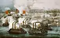 Cuirassés nordistes durant la bataille de Fort Hindman en janvier 1863.