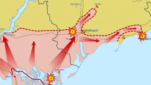 Carte de l'offensive russe vers Melitopolle 25 février 2022.