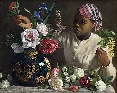 Jeune femme aux pivoines (1870), huile sur toile (60,3 × 75,2 cm), Montpellier, musée Fabre.