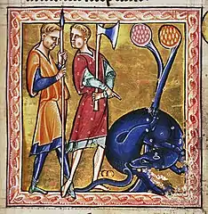 Représentation très imagée d'un Castor d'Europe se coupant les testicules (bestiaire d'Aberdeen, XIIe&nbsp;siècle)