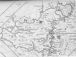 Localisation du château Cornet (carte de 1757).