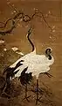 Prunier en fleurs et couple de grues, Bian Jingzhao, XVe&nbsp;siècle, rouleau mural, encre et couleurs sur soie, 180,4&nbsp;×&nbsp;118&nbsp;cm. Musée du Palais, Pékin.