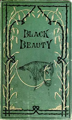 Couverture verte d'un livre sur laquelle est dessinée la silhouette de la tête d'un cheval noir.