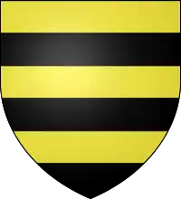 Fascé d'or et de sable. Armes des seigneurs de Montescot de la famille d'Oms.