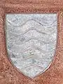 Écu des Pardaillan. D'argent, à trois fasces ondées d'azur.
