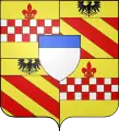 « Saluzzo di Cardé » : Écartelé : aux 1 et 4, d'or, à la fasce échiquetée d'argent et de gueules de trois tires, sommée d'une épine en forme de fleur-de-lis de gueules, fichée dans la fasce (Spinola) ; aux 2 et 3, bandé de gueules et d'or et au chef d'or chargé d'une aigle de sable (de Miolans). Sur le tout d'argent, au chef d'azur.