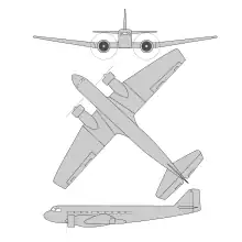 Plan 3 vues du Bloch MB.220 (de face, de dessus et de profil)