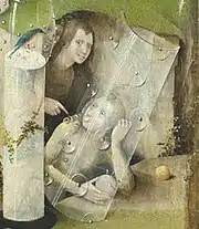 Trois personnages émergeant d'une grotte