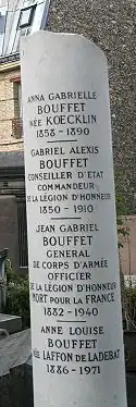 Stèle du caveau de la famille Bouffet au cimetière de Passy