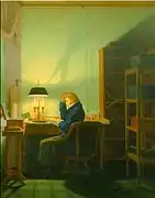Peinture montrant une lampe bouillotte.