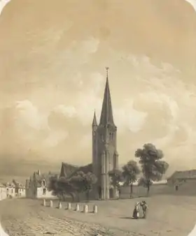Gravure représentant l'église de Bouin.