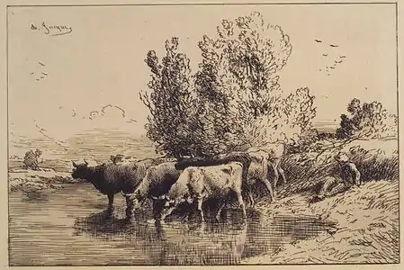 Vaches, vers 1865, eau-forte, New York, Brooklyn Museum.