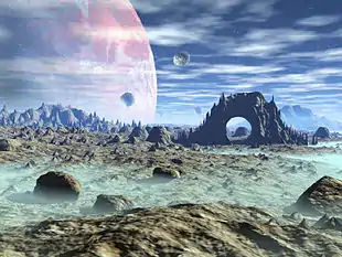 Vue 3D d'un monde fictif.