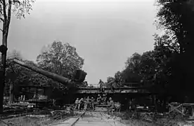 Second modèle d'affût (Bettungsschiessgerüst) en mai 1918.