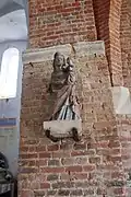 Vierge à l'enfant en pierre polychrome.