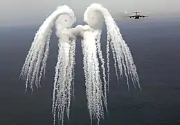 Tourbillon marginal visible dans des fumigènes largués par un C-17 Globemaster III.