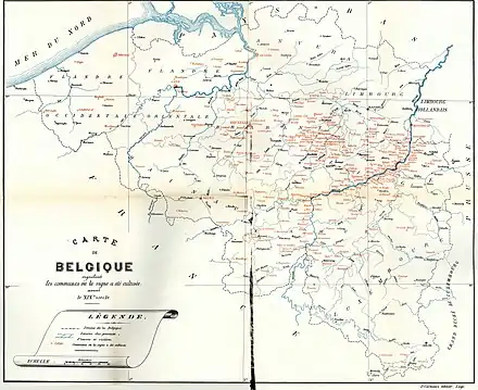Carte des communes belges où la vigne a été cultivée avant le XIXe siècle